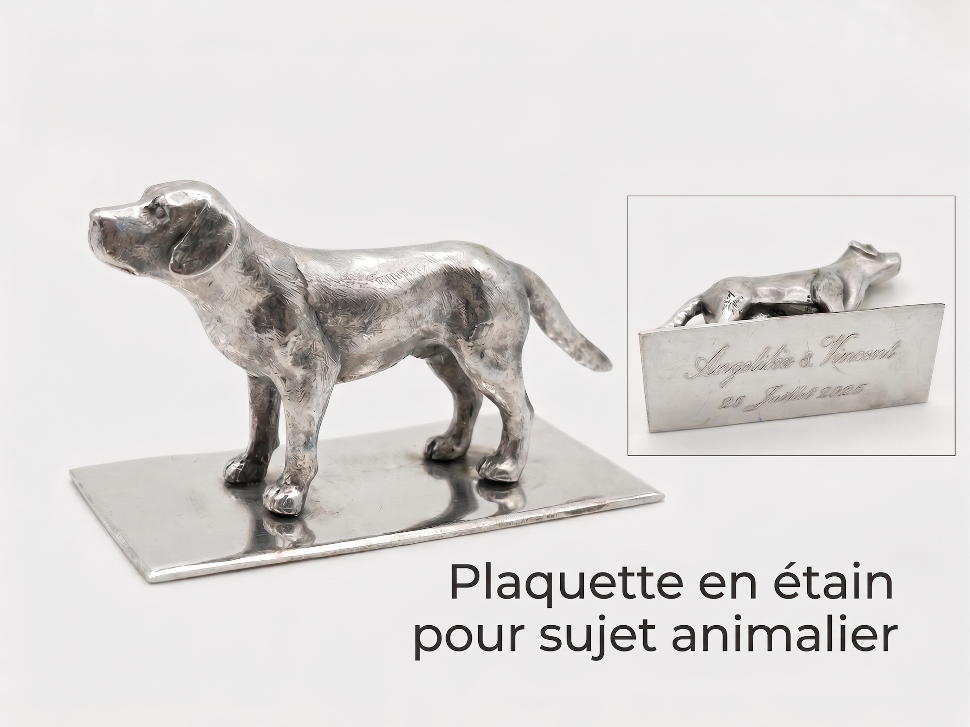 Plaquette en etain etain aspect argent massif